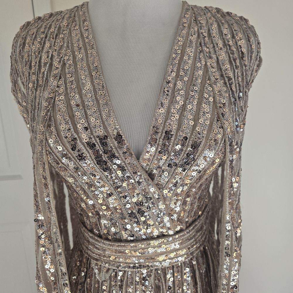 Elie Saab Sequin Cape Gown, Gold (Size 36 Small) Couture - New - Picture 6 of 12